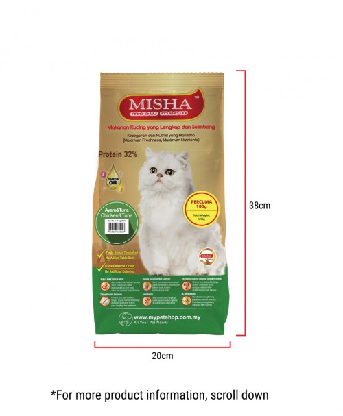 Kucing Terbuang : MISHA Dry Cat Food Chicken & Tuna 1.5KG x 2 Packs