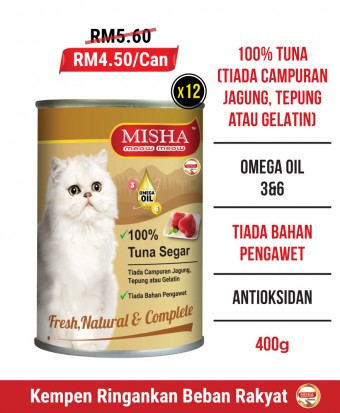 Kucing Terbuang : MISHA Majestic Premium Wet Canned Cat Food Tuna 400g x 12 Tins