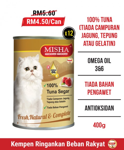 Pet Eden BOUG : MISHA Majestic Premium Wet Canned Cat Food Tuna 400g x 12 Tins