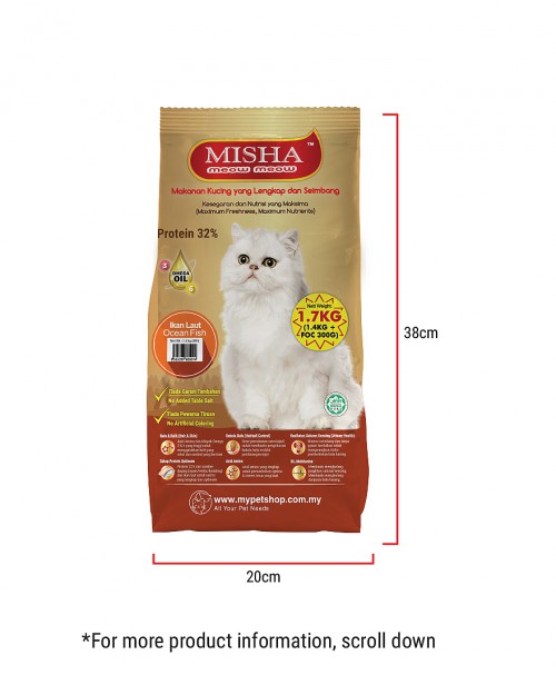 SCAS : MISHA Dry Cat Food Ocean Fish 1.7KG x 2 Packs