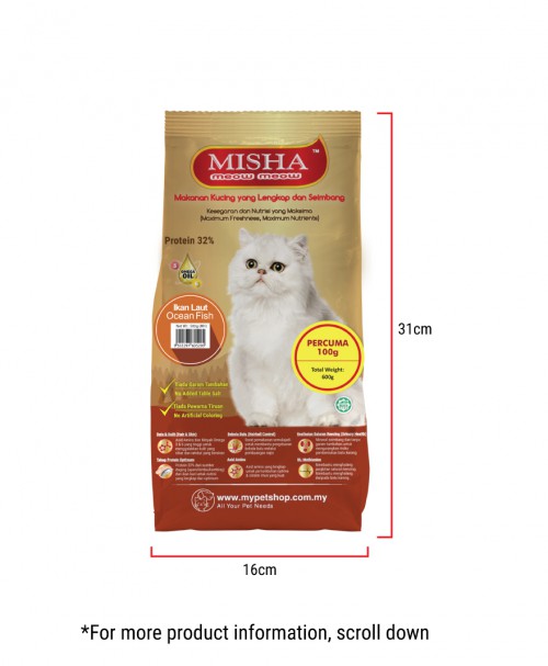 Cats Fun Home : MISHA Dry Cat Food Ocean Fish 600G x 4 Packs