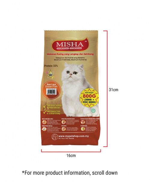 SCAS : MISHA Dry Cat Food Ocean Fish 800G x 4 Packs