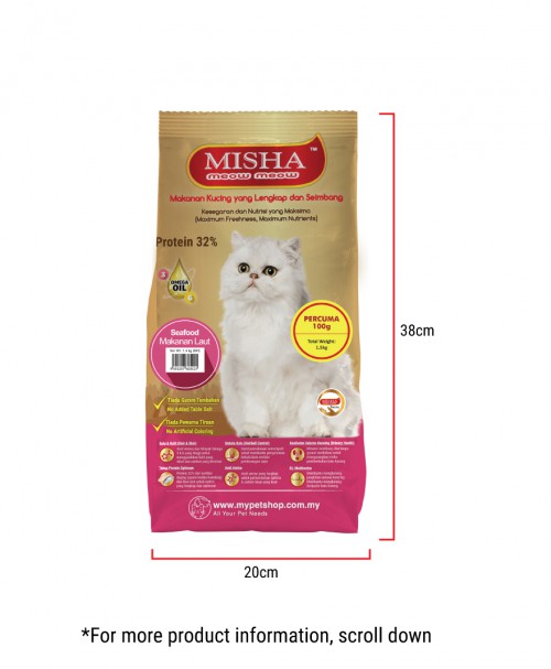 Feeder  Loo : MISHA Dry Cat Food Seafood 1.5KG x 2 Packs