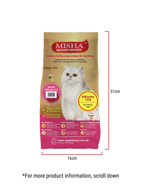 Sollu Shelter : MISHA Dry Cat Food Seafood 600G x 4 Packs