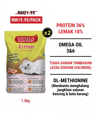 Bulu2 Initiative : MISHA Kitten Kibbles Chicken & Tuna 1.5KG x 2 Packs