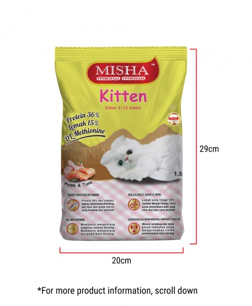 Feeder Felin-Kanal : MISHA Kitten Kibbles Chicken & Tuna 1.5KG x 2 Packs
