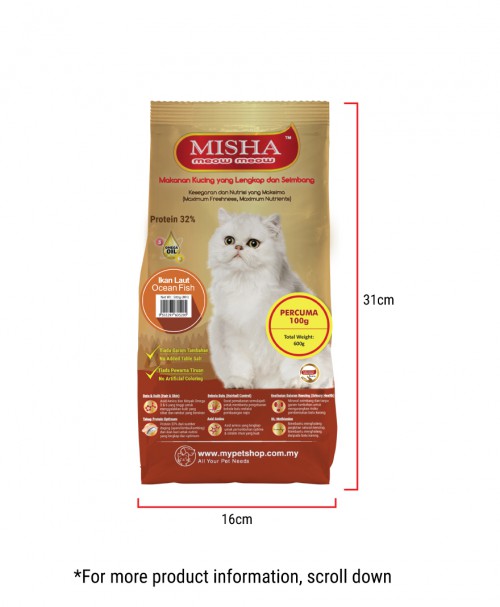 Petotum Charities : MISHA Dry Cat Food Ocean Fish 600G x 4 Packs